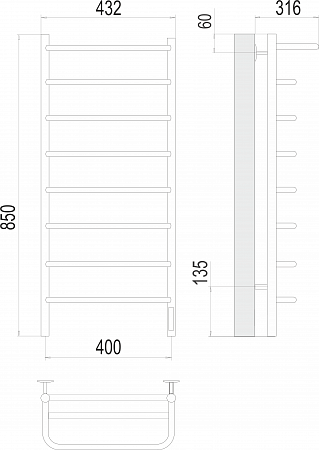 Полка П8 400х850 Электро (quick touch) Полотенцесушитель  TERMINUS Орск - фото 3