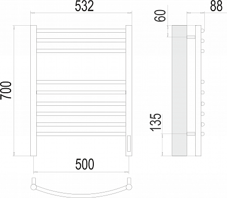 Классик П9 500х700 электро (sensor quick touch)  Полотенцесушитель TERMINUS Орск - фото 3