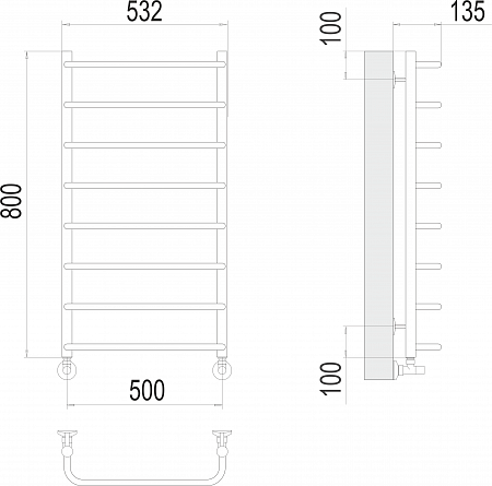 Стандарт П8 500х800  Полотенцесушитель  TERMINUS Орск - фото 3