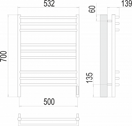 Прато П9 500х700 электро (sensor quick touch) Полотенцесушитель  TERMINUS Орск - фото 3