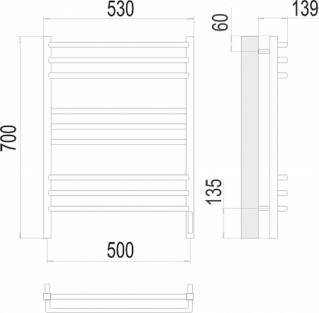 Соренто П9 500х700 электро (sensor quick touch) Полотенцесушитель  TERMINUS Орск - фото 3