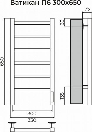 Ватикан П6 300х650 Электро (quick touch) Полотенцесушитель TERMINUS Орск - фото 3