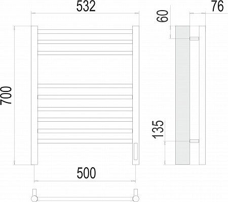 Аврора П9 500х700 электро (sensor quick touch)  Полотенцесушитель TERMINUS Орск - фото 3