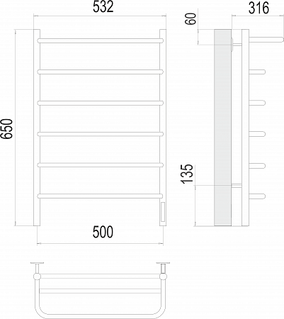 Полка П6 500х650 Электро (quick touch) Полотенцесушитель  TERMINUS Орск - фото 3